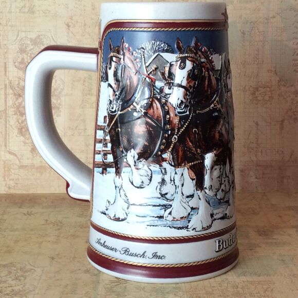Vintage 1989 Budweiser Holiday Beer SteinMug Clydesdale Collector Anheuser-Busch - Picture 3 of 9
